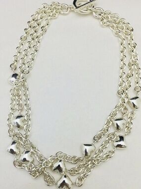 Tiffany & Co. Sterling Silver Puffed Hearts Multi Chain Link Toggle Necklace